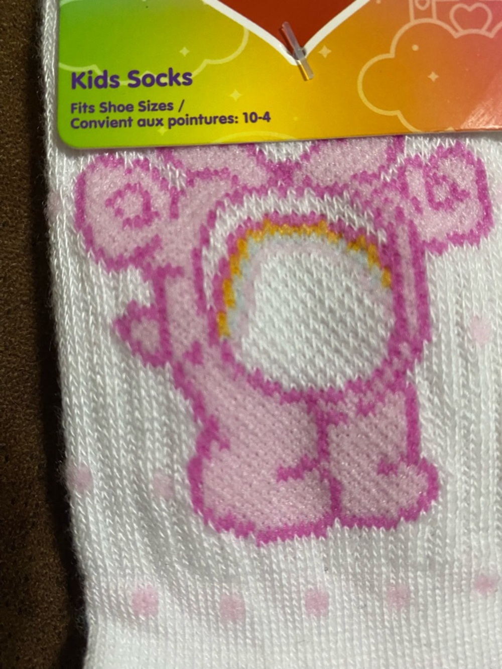Care bear cheer bear kids socks with pink polka dots - Picture 2 of 2